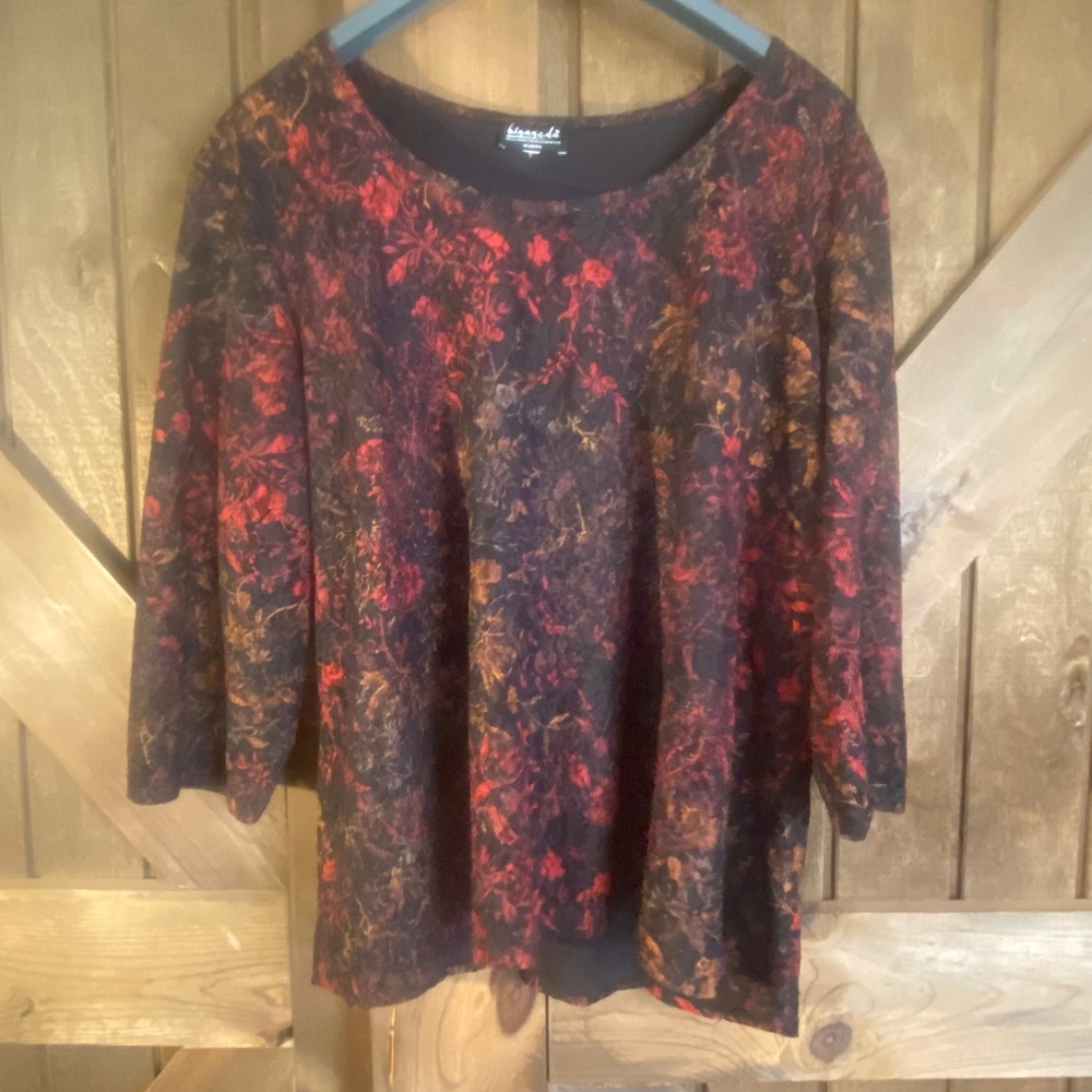 B.I.Y.A.Y.C.D.A. Floral Lace Blouse Women 3X Red Black Excellent 3/4 Sleeve Top